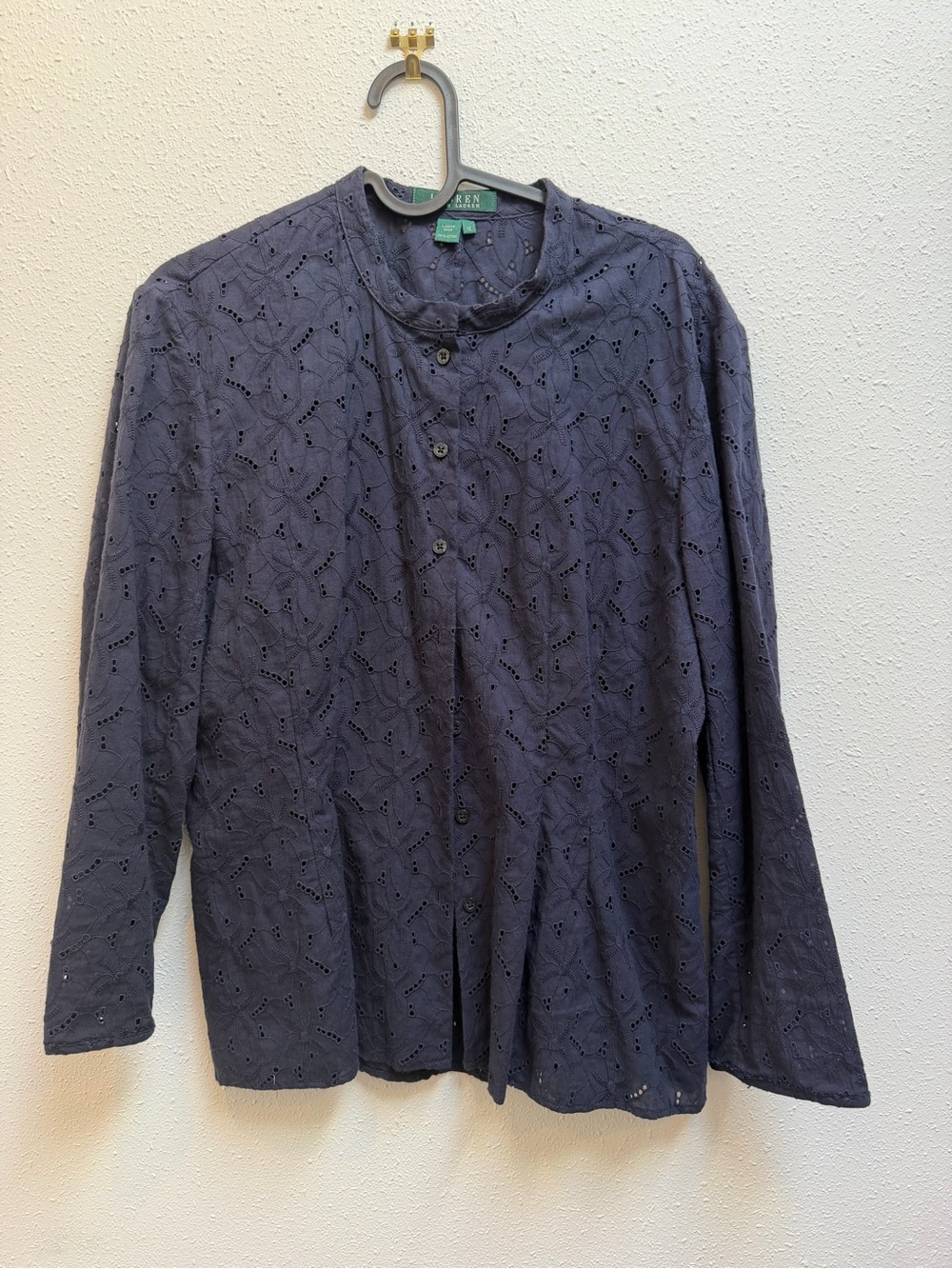 Ralph Lauren Navy Embroidered Eyelet Blouse